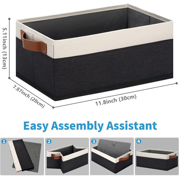 Ghvyenntte Storage Baskets (6 Pack), small fabric storage baskets, foldable, 30 x 20 x 13 cm, organizer baskets with PU handles, decorative square baskets for closet, shelves, cabinet
