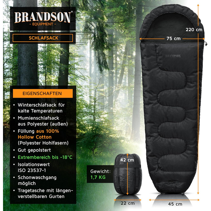 Сплячий мішок Brandson Outdoor Extreme -18°C для дорослих та дітей. Водонепроникний, дихаючий, для кемпінгу та подорожей