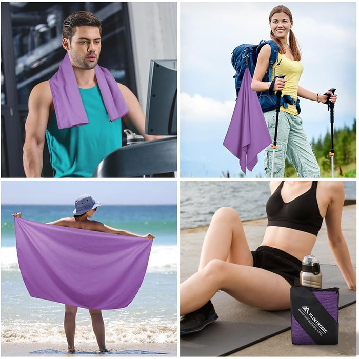 Рушник з мікрофібри Flintronic, 200x100 см: великий, швидковисихаючий, для спорту, подорожей, пляжу, сауни (фіолетовий)