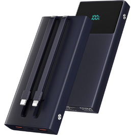 Портативний зарядний пристрій Power Bank 13000mAh з 2 вбудованими кабелями, LED-дисплеєм, підтримкою швидкої зарядки PD, сумісний з iPhone, Android та іншими пристроями (1 шт) - (Блакитний)