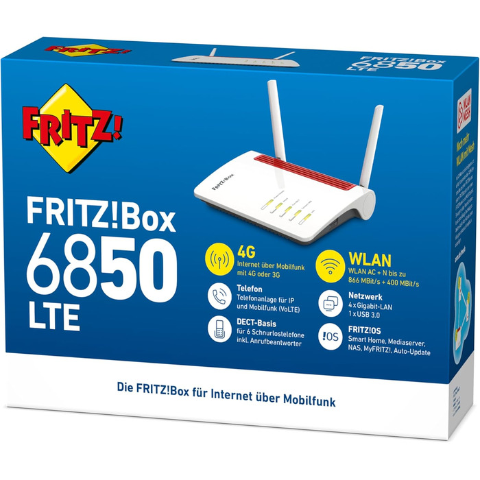 Роутер FRITZ!Box 6850 LTE з USB 3.0: Wi-Fi AC, 150 Мбіт/с, 4x LAN, 5/2.4 ГГц
