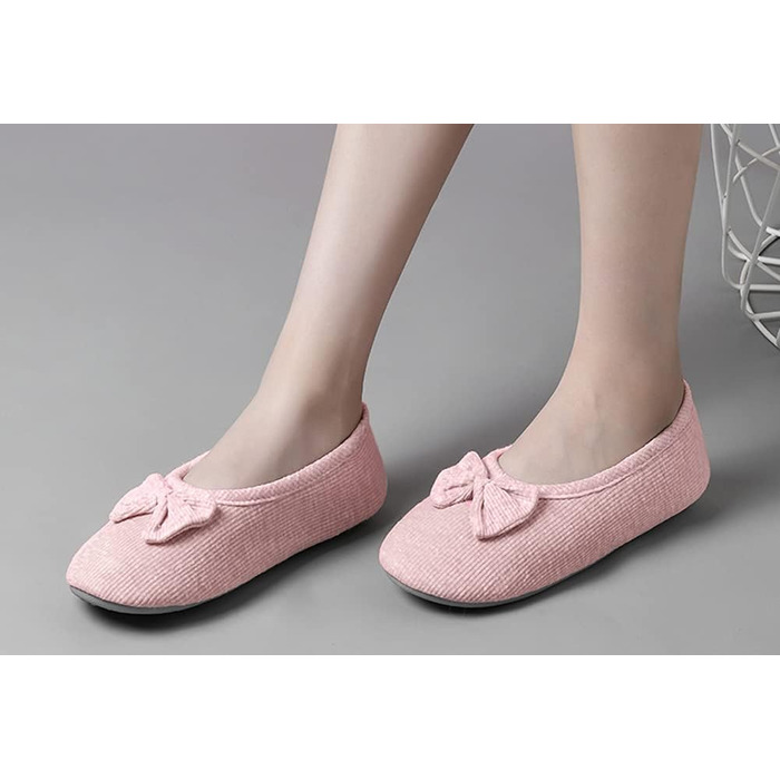 Жіночі дитячі тапочки з бавовни, м'які балетки з милим бантиком, теплі домашні тапочки для дому, спальні, вітальні, офісу (39/40 EU, Рожеві)