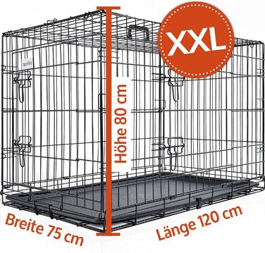 Складана переносна собача будка Zooprinz з міцного металу – клітка для собак з 2 дверцятами, піддоном та ручкою для перенесення – 4 розміри (122 x 74,5 x 80,5 см)