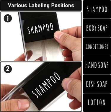 4 флакони для шампуню, мила та гелю для душу, 500 мл, з дозатором, наклейки, градієнт чорного кольору