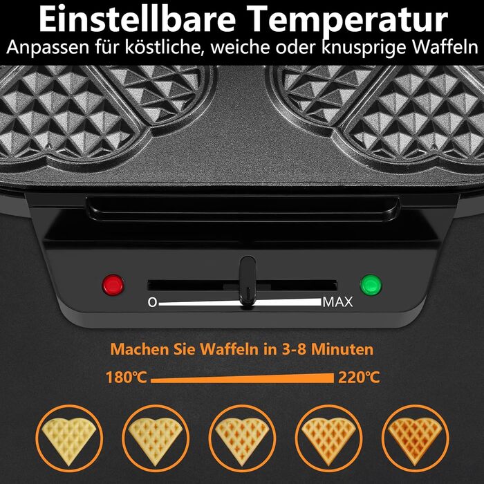Heart-Shaped Waffle Maker - YASHE SW-2122M - Double Waffle Plates, Non-Stick Coating, Adjustable Temperature, 1200W