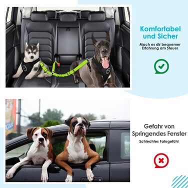 Ремінь безпеки для собак SlowTon у машину, 2 в 1, еластичний, регульований, світловідбиваючий, для подорожей та прогулянок (1 маленький + 1 середній, Limone)