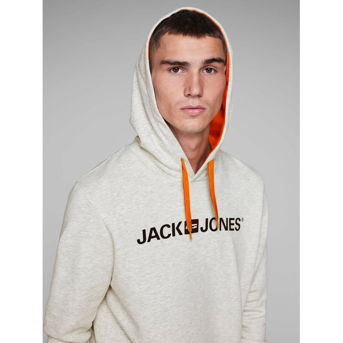 Чоловічий худі Jack & Jones Reg Fit з капюшоном та кишенею, White Melange (Shocking Orange), розмір XXL