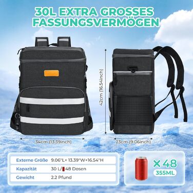 30L Cooler Bag Large Foldable - Cooler Bag for Food & Drinks, Picnic Bag, Insulated Thermal Bag, Cooler Bag Car for Beach/Picnic/Camping/BBQ (Black)