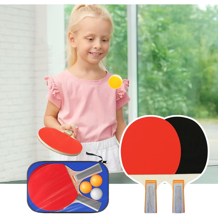 Набір для пінг-понгу JurciCat: 2 ракетки, 3 м'ячі, сумка. Підходить для гри в приміщенні та на вулиці.