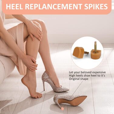 YEHAM 25 Pairs of High Heel Shoe Replacement Tips/Pin Kit in 5 Different Sizes (8/9/10/11/12 mm) for Women (Black and Beige Spikes)