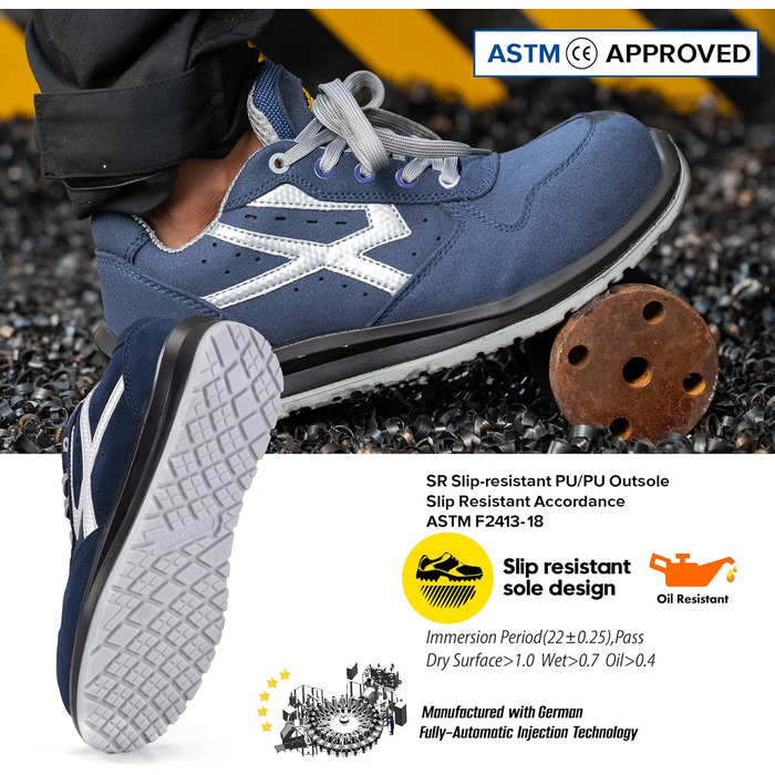 Чоловічі робочі черевики SAFETOE S1P L7328 - Легкі, водонепроникні, з композитною захисною вставкою, блакитні, для комфортної роботи, 43 EU