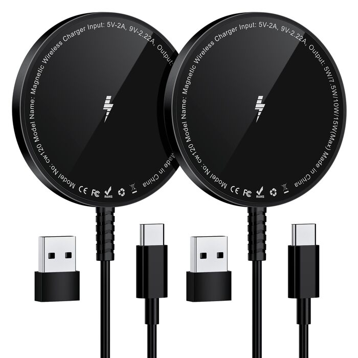 Магнітний бездротовий зарядний пристрій для iPhone 17/16/15/14/13/12 та AirPods Pro/3/2 – 2 шт., Чорний