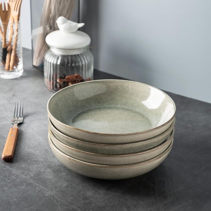 GBhome Набір глибоких тарілок з кераміки 22см (6 шт.) - для супу, пасти, салату. Стійкі до подряпин, придатні для миття в посудомийній машині та мікрохвильовій печі. Колір: Salbei (шавлія)
