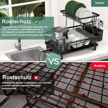 Підставка для посуду ROTTOGOON 2-ярусна, з нержавіючої сталі, чорна - органайзер для кухонних аксесуарів