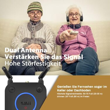 1Mii B06TX Bluetooth 5.2 Передавач для ТВ з aptX HD та низькою затримкою, велика дальність дії, аудіоадаптер для 2 навушників або динаміків, 3,5mm AUX/Оптичний/Коаксіальний вихід, регулювання гучності