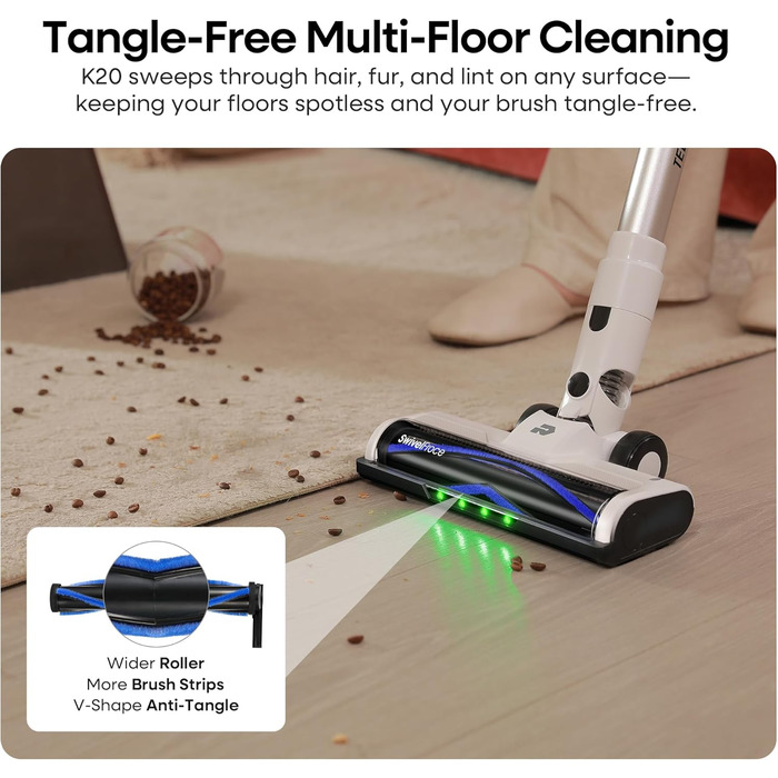 Акумуляторний пилосос ElecKeys 48000Pa/580W з LED дисплеєм, білий. Підходить для твердих поверхонь, килимів та видалення шерсті тварин. 7-шарова фільтрація, антизаплутана щітка, 65 хвилин роботи.