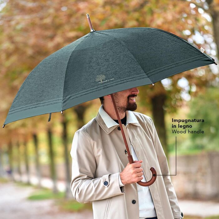 Perletti Green Eco-Friendly Women's Umbrella - Large Automatic Rain Umbrella with Recycled Materials & Floral Design (102cm Diameter)