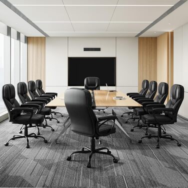 Офісне крісло Yaheetech - зручний комп'ютерний стілець з високою спинкою, регульована висота, штучна шкіра, м'який матеріал, чорний колір