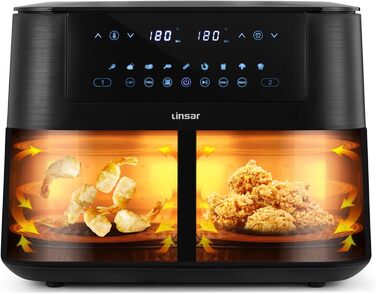 Фритюрниця Linsar з подвійною зоною та двома кошиками, 8л, з сенсорним екраном, 9 режимів, Dual Cook, чорний