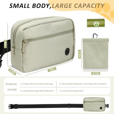 Сумка для собак з карабіном, сумка для дресирування цуценят з відділенням для ласощів та контейнером для відходів, зручна сумка для перенесення їжі та приналежностей для тварин з регульованим поясом (HoneyDew)
