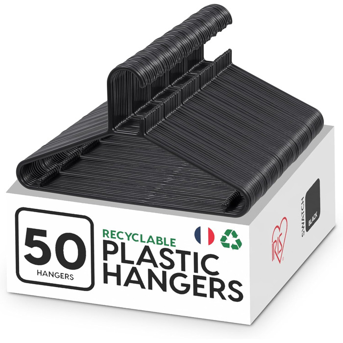 Набір з 30 шт. вішалок для одягу Iris Ohyama, чорні, 39 см, пластик