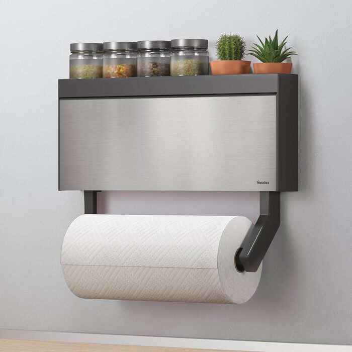 Metaltex Tango INOX Kitchen Roll Dispenser for 3 Rolls with Stainless Steel Front, Silver