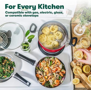 Набір посуду BELLA з антипригарним покриттям (21 предмет) – каструлі, сковорідки, форми для випічки, контейнери для зберігання, червоний