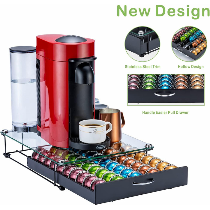 Організатор для капсул Nespresso Vertuo: металевий стійкий тримач на 50 капсул (скляна кришка)