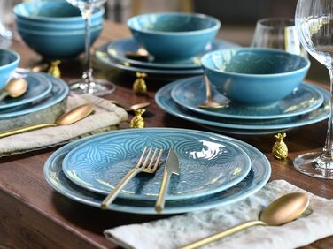 Набір посуду CreaTable Serie Orient Mandala 18 предметів, порцеляновий, аквамарин, для мікрохвильовки та посудомийної машини, зроблено в Європі