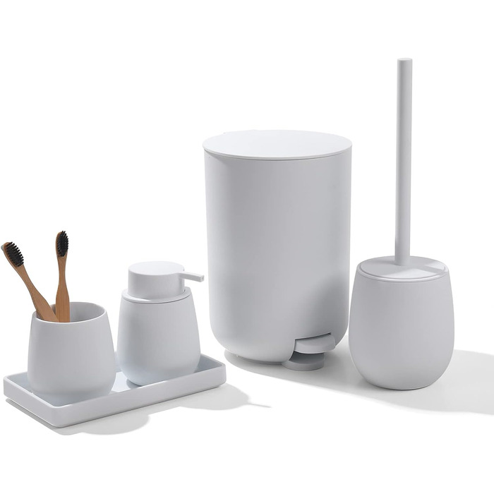 Набір аксесуарів для ванної кімнати: сміттєвий бак 3л, тримач для зубних щіток, дозатор мила, тримач для туалетного паперу, WC-щітка, зелений, 5 шт.