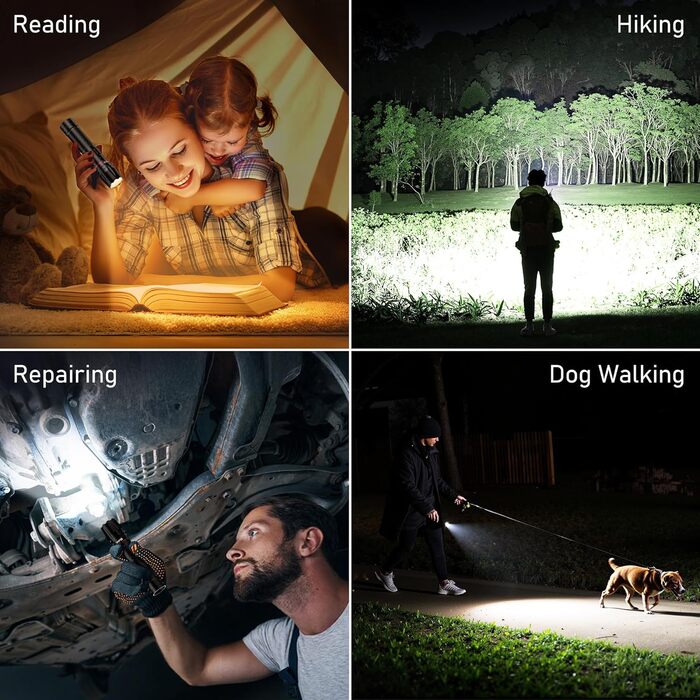 LED ліхтарик Blukar: 10 режимів, зум, водонепроникний, 2000L, 2 колірні температури, для кемпінгу та активного відпочинку