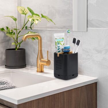 Тримач для електричної зубної щітки з підставкою для насадок, органайзер для ванної кімнати, чорний