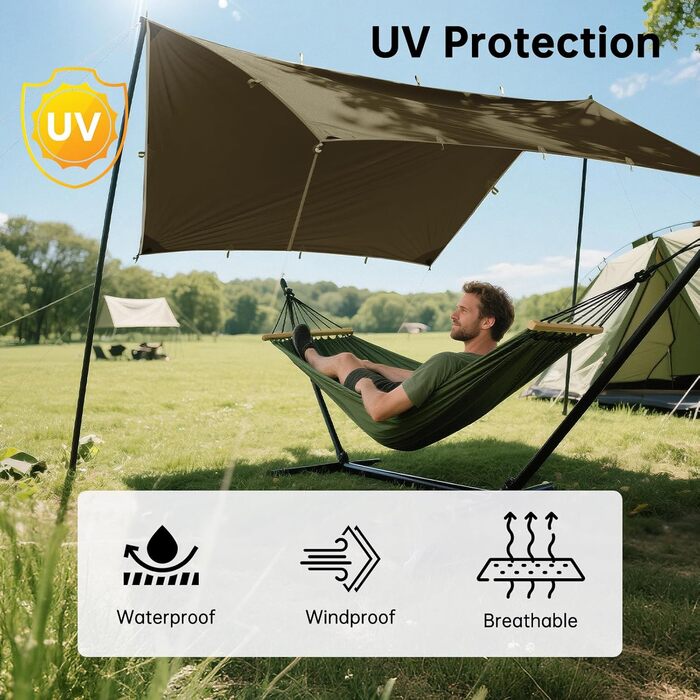 FREE SOLDIER 3x3.2m Waterproof Tarp - Ultralight Tent Shelter for Camping, Hiking & Outdoor Activities (Military Green)