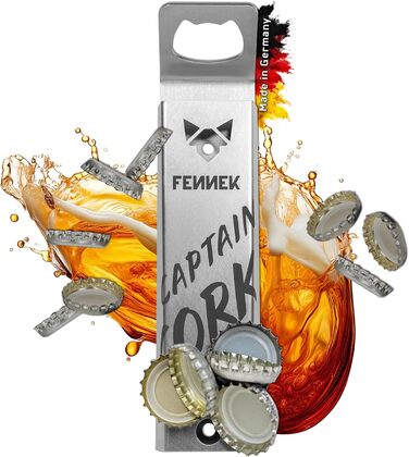 FENNEK Captain Cork | Bottle Opener | Integrated, super-strong magnet for up to 40 bottle caps | Easy mounting with adhesive tape or screws | made of stainless steel | Made in Germany