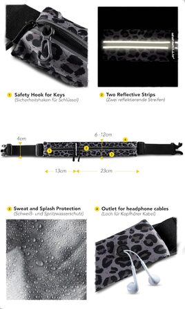 Пояс для бігу Fitgriff® з кишенею для телефону - спортивний пояс, сумка на пояс для джогінгу, бігу, фітнесу. Підходить для смартфонів M-L (85–120 см обхват талії). Колір: леопард