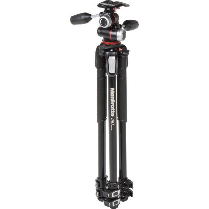 Штатив Manfrotto MT190XPRO4 з алюмінію з кутовою центральною колоною - 4-секційний штатив для DSLR та беззеркальних камер, Чорний/Антрацит (Алюмінієвий 3-секційний комплект з 3-сторонньою головкою)