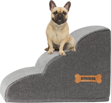 Сходинка для собак та котів ROMROL 3 сходинки - сіра, з неслизьким покриттям, з високощільним пінополіуретаном, для допомоги при входженні на диван та ліжко, захист суглобів