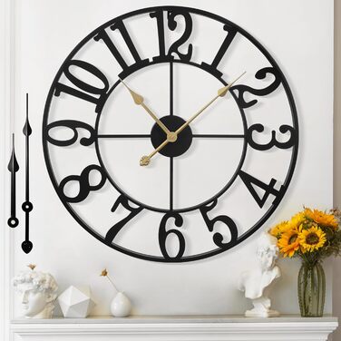Mee 2ou Wall Clock Modern Nearly Silent Without Ticking - 40cm Diameter Wall Clocks Modern Living Room Wall Clock Vintage For Bedroom Kitchen Office Country House Style Industrial Style