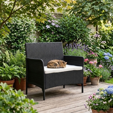 Садова лавка MultiGarden зі спинкою, чорна, пластик, 90 x 57 см