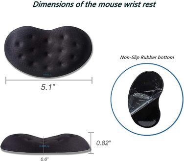 Підставка для зап'ястя BRILA Maus - ергономічна подушка з memory foam для ноутбука, комп'ютера, роботи та ігор, чорна