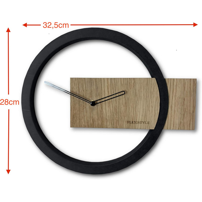 FLEXISTYLE Large Wall Clock without Ticking Sounds, Wood Art Black, Living Room, Bedroom, Made in EU, z216-2 (32cm)
