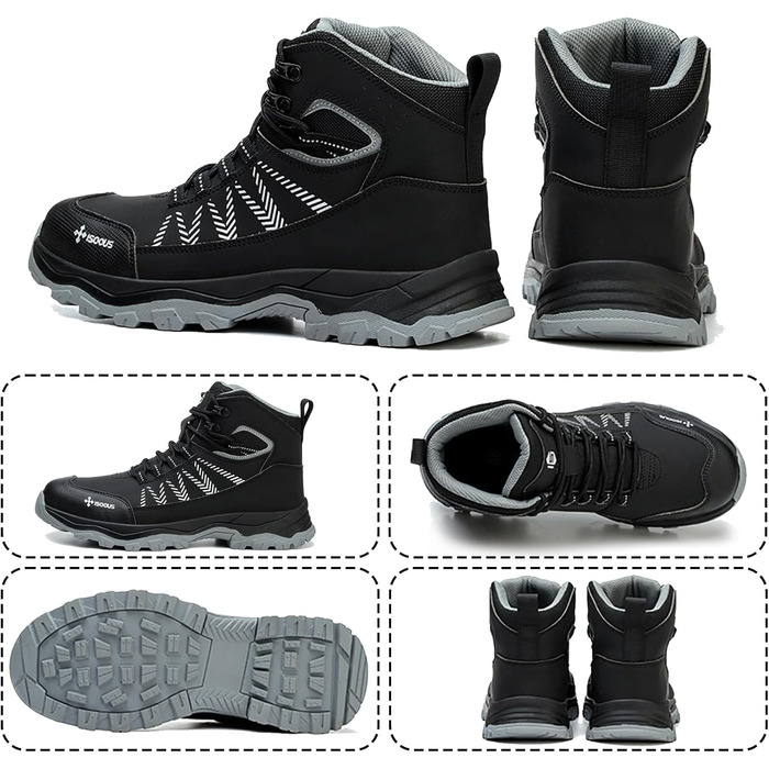 Чоловічі та жіночі робочі черевики ISOOUS з високим захистом, чорні, з металевим підноском, неслизькі, 43 EU