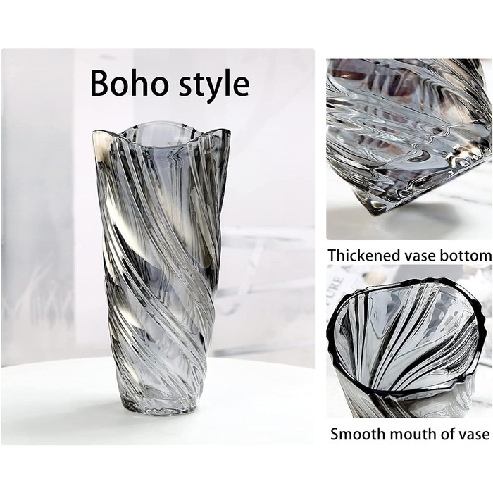 Скляна ваза Glas Blume, 24 см, сучасний мінімалістичний дизайн, ручної роботи. Ідеально для дому, офісу, декору та подарунків (сірий)