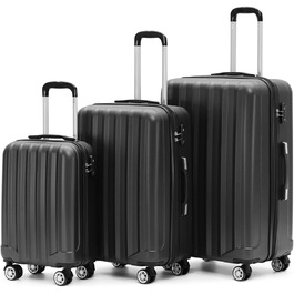 BEIBYE TSA Lock 2080 Twin Rollers 3-Piece Travel Suitcase Set Luggage Set Trolley Trolleys Hard Shell (Black)