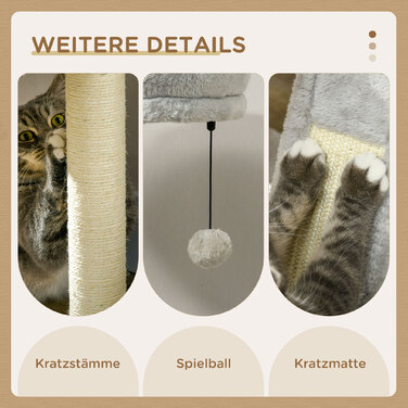 PawHut Драбина для котів 1415 см, котячий комплекс з котячою печерею, іграшкою-м'ячиком, гамаком та 2 платформами, сизаль для любителів котів