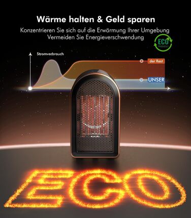 Керамічний обігрівач Mini Heizlüfter Neu Upgraded - компактний електрообігрівач для дому, офісу, кемпінгу (чорний)