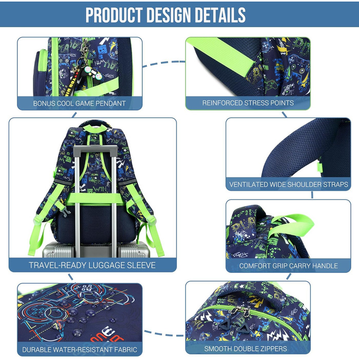 Набір шкільних рюкзаків Makukke для підлітків, геймерський дизайн, з ланч-боксом та пеналом