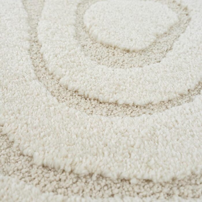 Килим Everest - сучасний килим з коротким ворсом для вітальні та спальні з ефектом висоти-низькості, 3D ефект, висока щільність ворсу та приємно м'який, абстрактний дизайн, кремовий колір (діаметр 160 см, кремовий-14)