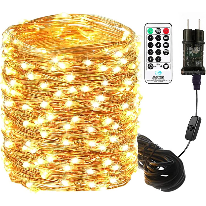 Льоко-світлодіодна гірлянда 20 м, 200 LED, тепле біле світло, з пульт, водонепроникна IP65, для декору на Різдво, весілля, сад, вечірку