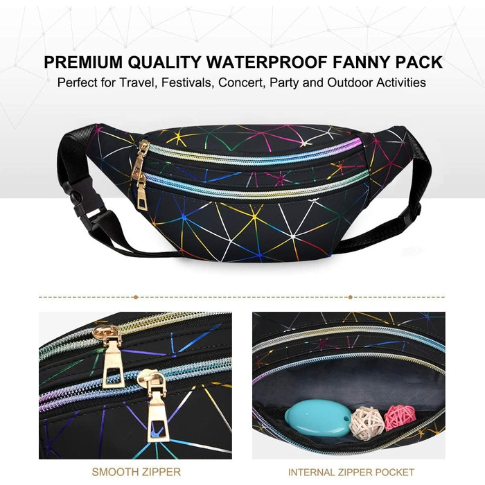 Спортивна поясна сумка Flintronic з підсвічуванням, чорна. Водостійка, з відділенням для карт, для подорожей, хайкінгу, велосипеду та активного відпочинку.